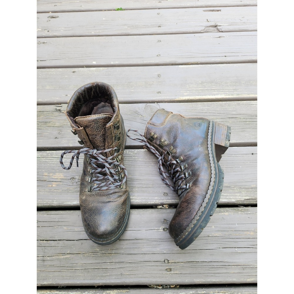 Born Hiking Boots Brown Leather Lace Up Chunky Block Heel Womens Size 11 - Picture 1 of 7